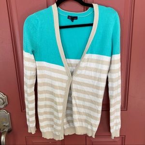 t/o Sweaters size S teal & stripes cardigan